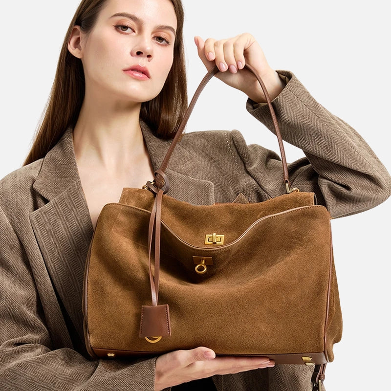 Sac à main en daim marron pour femme