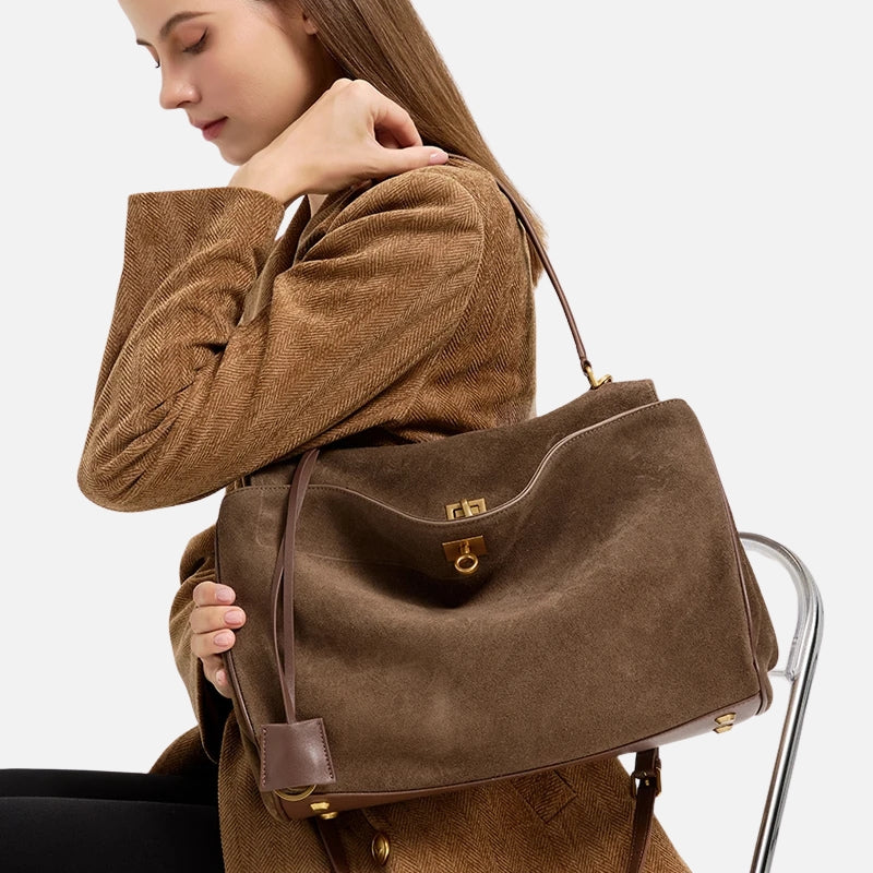 Sac à main en daim marron pour femme