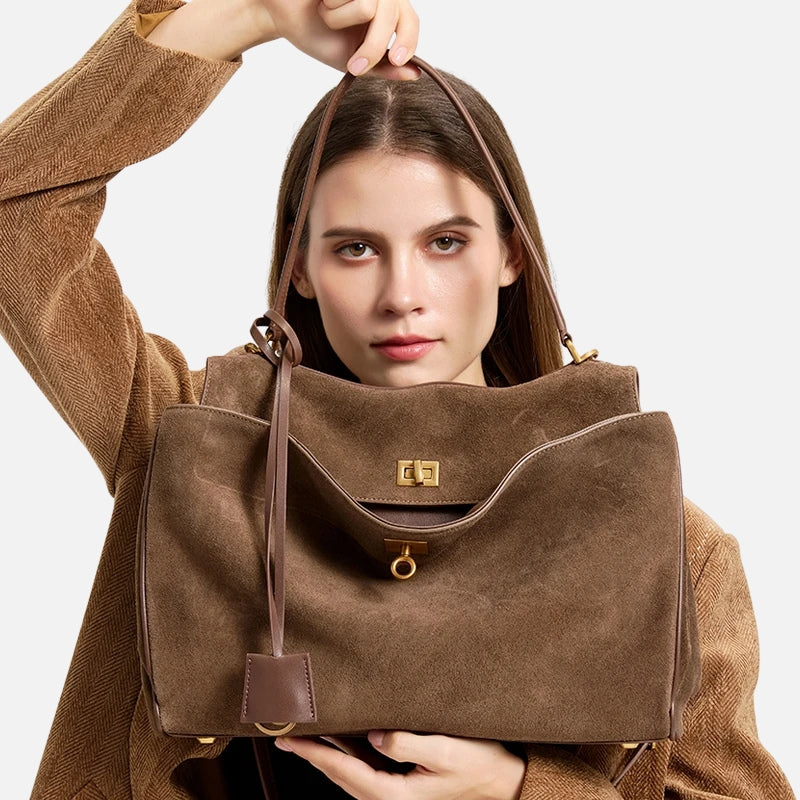 Sac à main en daim marron pour femme