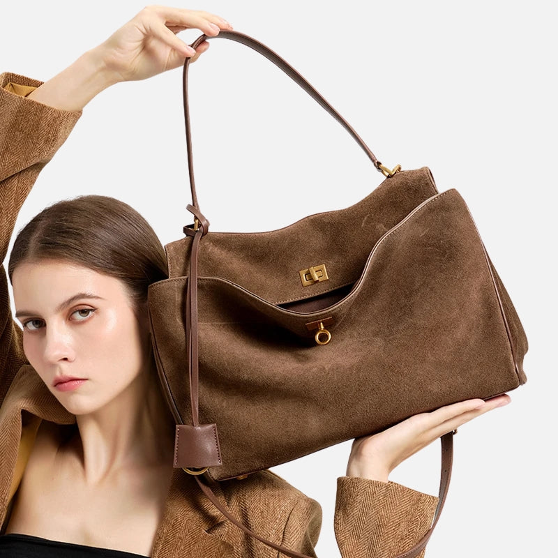 Sac à main en daim marron pour femme