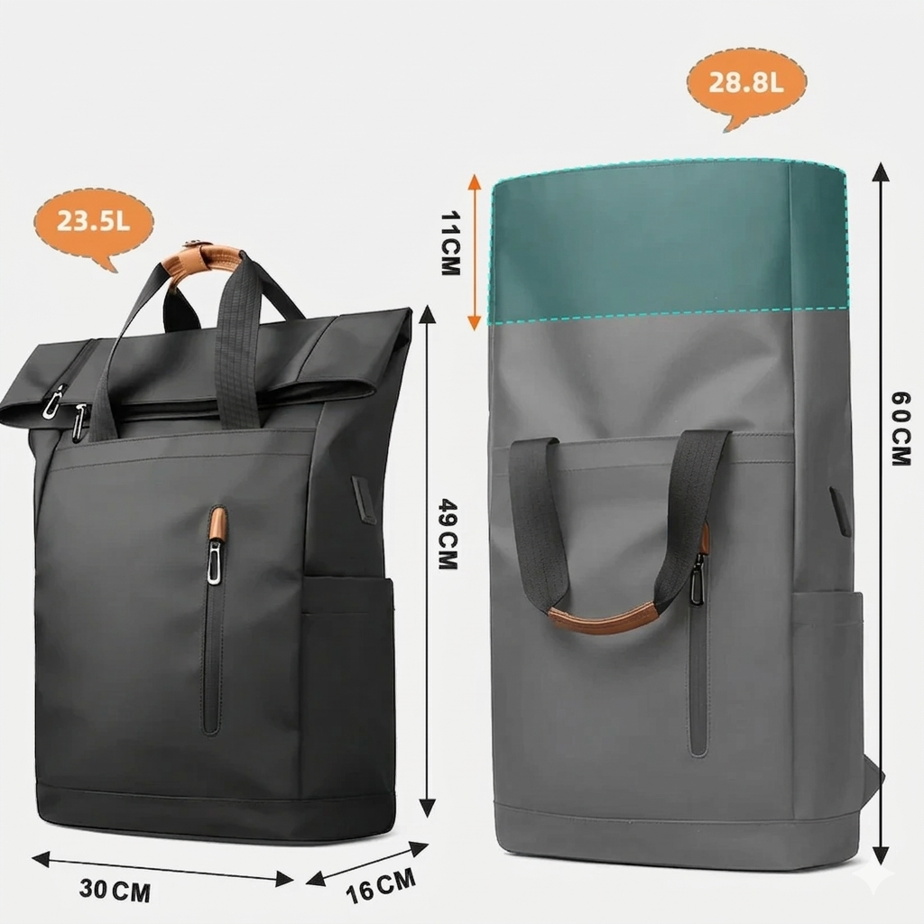 Sac à dos roll top extensible